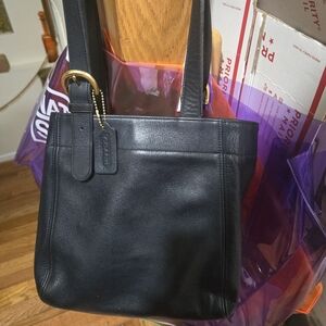 Coach Black Leather Tote with Gold Accents